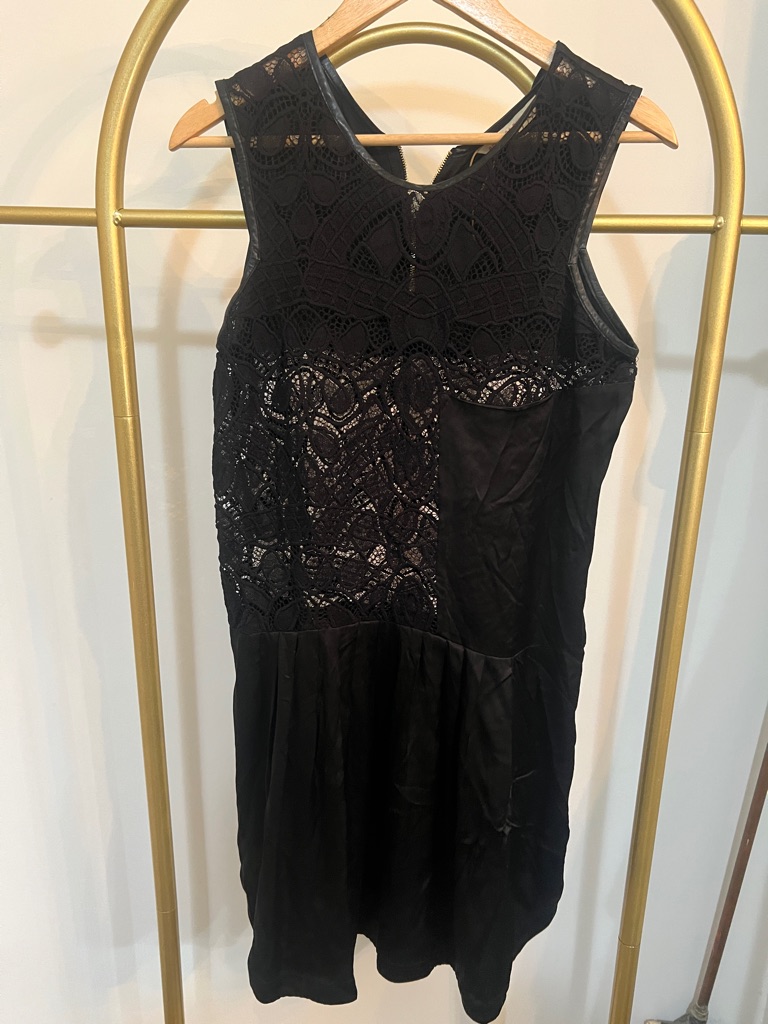 Rebecca Taylor Black Lace-Front Sleeveless Dress